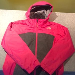 The Northface pink and charcoal winter coat